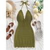 image:imageGORGLITTER Womens Vacation Outfits Crochet Halter Mini Dress Summer Beach Bow Tie Backless Bodycon Knit Festival SundressGreen