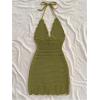 image:imageGORGLITTER Womens Vacation Outfits Crochet Halter Mini Dress Summer Beach Bow Tie Backless Bodycon Knit Festival SundressGreen