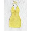 image:imageGORGLITTER Womens Vacation Outfits Crochet Halter Mini Dress Summer Beach Bow Tie Backless Bodycon Knit Festival SundressMustard Yellow
