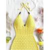 image:imageGORGLITTER Womens Vacation Outfits Crochet Halter Mini Dress Summer Beach Bow Tie Backless Bodycon Knit Festival SundressMustard Yellow