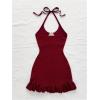 image:imageGORGLITTER Womens Vacation Outfits Crochet Halter Mini Dress Summer Beach Bow Tie Backless Bodycon Knit Festival SundressPlain Burgundy