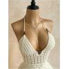 image:imageGORGLITTER Womens Vacation Outfits Crochet Halter Mini Dress Summer Beach Bow Tie Backless Bodycon Knit Festival SundressSolid Apricot