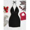 image:imageGORGLITTER Womens Vacation Outfits Crochet Halter Mini Dress Summer Beach Bow Tie Backless Bodycon Knit Festival SundressSolid Black