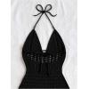 image:imageGORGLITTER Womens Vacation Outfits Crochet Halter Mini Dress Summer Beach Bow Tie Backless Bodycon Knit Festival SundressSolid Black