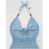 image:imageGORGLITTER Womens Vacation Outfits Crochet Halter Mini Dress Summer Beach Bow Tie Backless Bodycon Knit Festival SundressSolid Blue