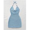 image:imageGORGLITTER Womens Vacation Outfits Crochet Halter Mini Dress Summer Beach Bow Tie Backless Bodycon Knit Festival SundressSolid Blue