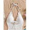 image:imageGORGLITTER Womens Vacation Outfits Crochet Halter Mini Dress Summer Beach Bow Tie Backless Bodycon Knit Festival SundressWhite