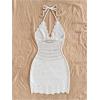 image:imageGORGLITTER Womens Vacation Outfits Crochet Halter Mini Dress Summer Beach Bow Tie Backless Bodycon Knit Festival SundressWhite