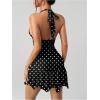image:imageGORGLITTER Womens Western Halter Mini Dress Cowgirl Boho Y2K Ruched Backless V Neck Vintage Summer Short DressesBlack and White
