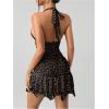 image:imageGORGLITTER Womens Western Halter Mini Dress Cowgirl Boho Y2K Ruched Backless V Neck Vintage Summer Short DressesBrown