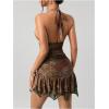 image:imageGORGLITTER Womens Western Halter Mini Dress Cowgirl Boho Y2K Ruched Backless V Neck Vintage Summer Short DressesCoffee Brown