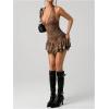 image:imageGORGLITTER Womens Western Halter Mini Dress Cowgirl Boho Y2K Ruched Backless V Neck Vintage Summer Short DressesCoffee Brown