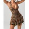 image:imageGORGLITTER Womens Western Halter Mini Dress Cowgirl Boho Y2K Ruched Backless V Neck Vintage Summer Short DressesCoffee Brown