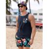 image:imageMens 2 Pieces Set Floral Print Elastic Waist Shorts Sleeveless Tank Top Outfit Tracksuit Sets