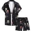 image:imageGORGLITTER Mens 2 Piece Vacation Beach Outfits Floral Button Down Shirt and Shorts Cruise Attire SetsBlack