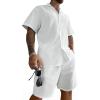image:imageGORGLITTER Mens Beach Linen Outfits 2 Piece Sets Summer Cruise Vacation Short Sleeve Button Down Shirt and Shorts SetWhite