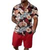 image:imageGORGLITTER Mens Beach Vacation Outfits 2 Piece Short Sleeve Button Down Tropical Shirts and Hawaiian Shorts SetsRed