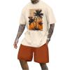 image:imageGORGLITTER Mens Casual Outfits Short Sleeve Graphic Tees and Drawstring Waist Pocket Track Shorts Tracksuit SetApricot