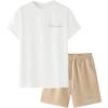 image:imageGORGLITTER Mens Casual Short Sets 2 Piece Outfits Embroidered Graphic TShirt amp Drawstring Waist Shorts SetWhite and Khaki