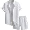 image:imageGORGLITTER Mens Cruise Outfit 2 Piece Shorts Set Short Sleeve Button Down Shirt and Knit Short with PocketsWhite