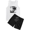 image:imageGORGLITTER Mens Letter Graphic Round Neck Tank Top and Drawstring Pockets Track Shorts SetBlack and White