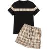 image:imageGORGLITTER Mens Plaid Print Casual Short Sleeve T Shirts and Shorts Tracksuit SetKhaki and Black