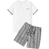 image:imageGORGLITTER Mens Plaid Print Casual Short Sleeve T Shirts and Shorts Tracksuit SetWhite and Grey Letter Print