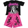 image:imageGORGLITTER Mens Short Sets Outfits Y2k Graphic Tee Shirts and Drawstring Waist Shorts with PocketBlack and Pink