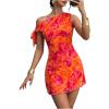 image:imageGORGLITTER Womens Asymmetrical Hem Bodycon Mini Dress Tie One Shoulder Floral Sleeveless Wedding Guest Pencil Short DressesOrange