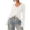 image:imageGORGLITTER Womens Bell Sleeve Mesh Sheer Top Tie Front Ruffle See Through Going Out Blouses Vacation Holiday OutfitsWhite