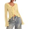 image:imageGORGLITTER Womens Bell Sleeve Mesh Sheer Top Tie Front Ruffle See Through Going Out Blouses Vacation Holiday OutfitsYellow