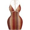 image:imageGORGLITTER Womens Boho Halter Bodycon Mini Dress Sleeveless Tie Backless Vacation Beach Short Dresses 2026Multicolor Red