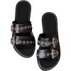 image:imageGORGLITTER Womens Buckle Leather Flats Sandals Dressy Double Strap Punk Open Toe Summer Beach Vacation Slides SandalsBlack