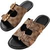 image:imageGORGLITTER Womens Buckle Leather Flats Sandals Dressy Double Strap Punk Open Toe Summer Beach Vacation Slides SandalsBrown