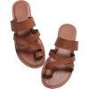 image:imageGORGLITTER Womens Cross Strappy Leather Flats Sandal Cute Dressy Toe Ring Open Toe Slip on Slide SandalsBrown