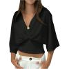 image:imageGORGLITTER Womens Dolman 34 Length Sleeve Cinched Waist Tops Ruched V Neck Blouses Summer Vacation Going Out OutfitsBlack
