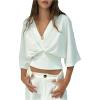 image:imageGORGLITTER Womens Dolman 34 Length Sleeve Cinched Waist Tops Ruched V Neck Blouses Summer Vacation Going Out OutfitsWhite