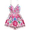 image:imageGORGLITTER Womens Floral Print Summer Romper Boho Sleeveless Wide Leg Short Jumpsuits Beach Vacation Cruise OutfitsHot Pink