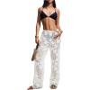 image:imageGORGLITTER Womens Flower Crochet Swimsuit Coverup Pants Summer Beach Vacation Low Waisted Knit Swim Cover Up PantsWhite