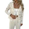 image:imageGORGLITTER Womens Lace Cardigan Jacket Zip Up Crochet Sheer Vacation Cruise Going Out Long Sleeve Hooded TopsApricot