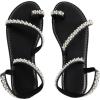 image:imageGORGLITTER Womens Pearl Strappy Flat Sandals Wedding Sandals for Bride Beaded Ankle Strap Toe Ring Slip on Slides Summer VacationBlack