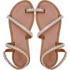 image:imageGORGLITTER Womens Pearl Strappy Flat Sandals Wedding Sandals for Bride Beaded Ankle Strap Toe Ring Slip on Slides Summer VacationBrown