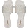 image:imageGORGLITTER Womens Sparkly Rhinestone Strappy Flat Sandals Summer Square Toe Glitter Bling Wedding Shoes Slide SandalsWhite