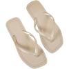 image:imageGORGLITTER Womens Square Open Toe Flip Flops Thong Flat Sandals Comfortable Slip On Slides Summer Vacation Beach ShoesKhaki