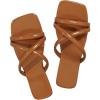 image:imageGORGLITTER Womens Strappy Flat Sandals Square Open Toe Criss Cross Dressy Summer Vacation 2026 Slip on Slide ShoesBrown