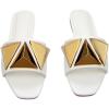 image:imageGORGLITTER Womens Studded Gold Flat Sandals Dressy Square Open Toe Summer Vacation Slip on Slides ShoesWhite