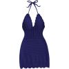 image:imageGORGLITTER Womens Vacation Outfits Crochet Halter Mini Dress Summer Beach Bow Tie Backless Bodycon Knit Festival SundressRoyal Blue