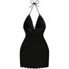 image:imageGORGLITTER Womens Vacation Outfits Crochet Halter Mini Dress Summer Beach Bow Tie Backless Bodycon Knit Festival SundressSolid Black