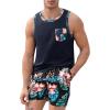 image:imageMens 2 Pieces Set Floral Print Elastic Waist Shorts Sleeveless Tank Top Outfit Tracksuit Sets