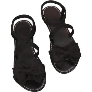image:imageGORGLITTER Womens Bow Flat Sandals Dressy Summer Beach Vacation Open Toe Ankle Strap Summer Vacation Slides ShoesBlack